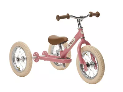 Trybike 2 In 1 Steel Tricycle Balance Bike Pink Vintage Chrome Parts Cream Tyres • $205.90