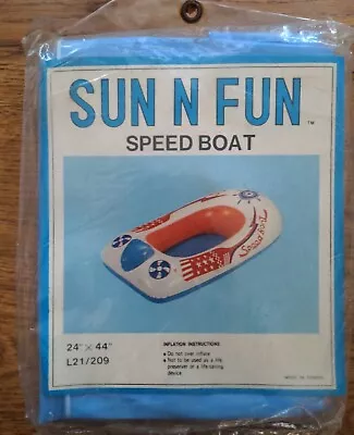 NOS Sun N Fun Vintage Inflatable Vinyl  Speed Boat  Raft 24  X 44  • $30.35