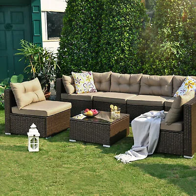 7PCS Outdoor Rattan Wicker Patio Set Garden Lawn Sofa Chair Cushioned Furniture • $485.18