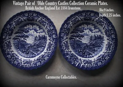 Pair Of Vintage Olde Country Castles Ironstone Soup Plates.AH2177. • £29.99