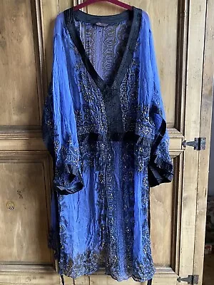 £3 • Buy Ladies Casual Dress E XL Sheer Hippy Look Beach/ Festivals Blue/ Gold Trim