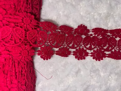 5 Yards Cherry Red Cotton VENISE Embroidered Victorian Trim Lace 2  Wide • $10.16