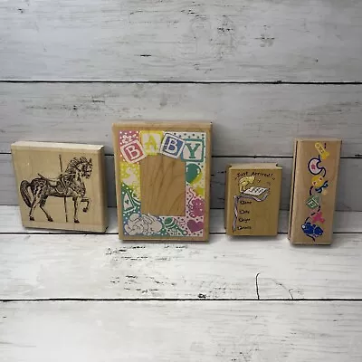 Baby Stamp Lot Carousel Horse Baby Pooh Wood Mounted Rubber Stamp Impressions • $22.99