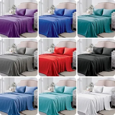 $28.97 • Buy Hotel 2200TC SOFT 4piece Flat Fitted Sheet Set Single/Queen/Double/King Size Bed