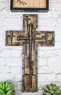 Rustic Western Spike Nails Layered Wall Cross With Nailhead Borders Crucifix Art • $25.99