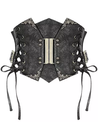 Devil Fashion Steampunk Waist Cincher Corset Black PU Leather Copper Waspie Belt • £39.99