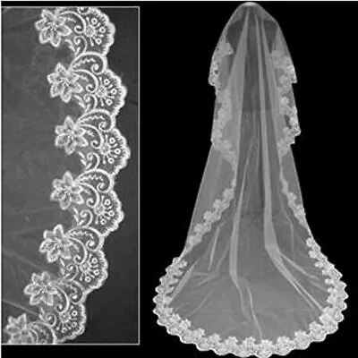 3M White Bridal Veil Lace Edge Length Bride Elegant Vintage Cathedral Wedding US • $9