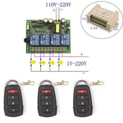 110V 220V 4 Channel Wireless ON/OFF Remote Control Switch Receiver Transmitter • $24.11