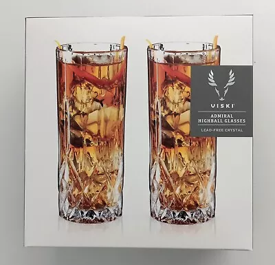 Viski 10247 Admiral Crystal Highball Glasses - Fancy Tall Gift Set Of 2 9 Oz • $9