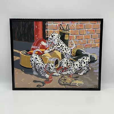 PBN Completed Framed Firehouse Dalmatians Puppies Paint By Number Painting 11x14 • $22