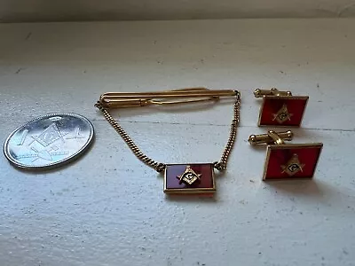 Vintage Masonic Tie Bar With Chain Cuff Links And Coin • $20