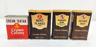 4 Vintage Crown Colony Spice Tins  Alum Sesame Cream Tartar Mint • $19.99