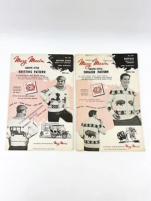 TWO Vintage Dude Sweater Mary Maxim Graph Knitting Pattern Buffalo Autos 1957 • $14.99