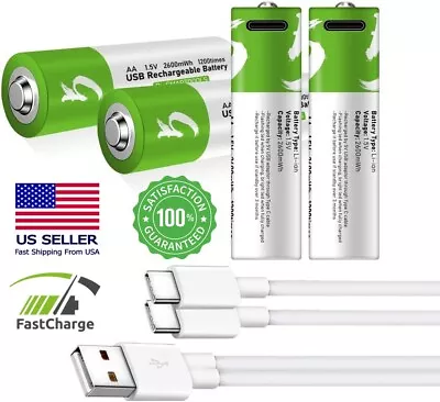 4PCS AA Lithium Ion Li-ion Rechargeable Battery 1.5V USB C Fast Charging Cable • $17.95