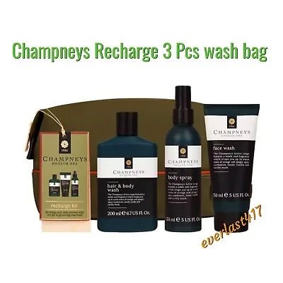 Champneys Men's Recharge Elegant 3pcs Set ☆ Skin Care Wash Bag Gift Set For Mens • £29.90