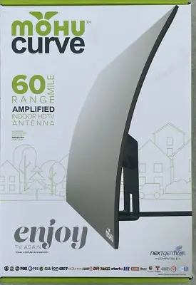 Mohu Curve Indoor Amplified HDTV Antenna 60-Mile Extended Range Grey BRAND NEW • $69.99