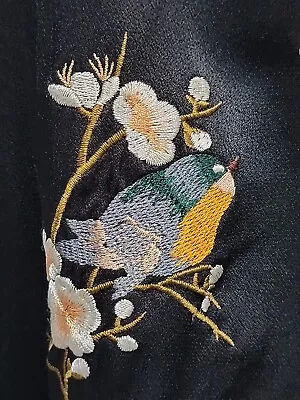 Zara Birds & Blossoms Black Satin Bomber Size M Embroidery Jacket Full Zip #2 • $59.10