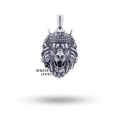 African Lion King Crown Animal Jungle Pendant 925 Silver Gift Men Leo • $104.30