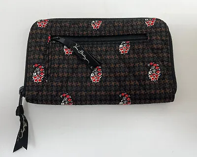 Vera Bradley Zipper Wallet Black/ Brown Houndstooth With Red New • $25