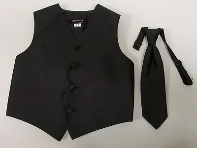 $16.98 • Buy Vest Boys Black Paisley Full Back Neck Tie Ring Bearer Wedding Party Tuxedo Fun