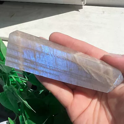 132g Blue Flash Moonstone Point Tower Quartz Crystal Specimen Polished Healing • $22.80