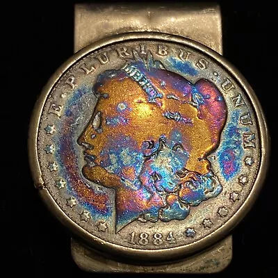 1884 Toned Morgan Silver Dollar Money Clip. One Of A Kind Estate Jewelry Find • $281