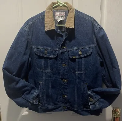 Vintage 70s Lee Storm Rider Blanket Lined Blue Denim Jacket Large RN 34783 • $115