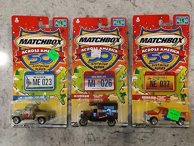 Lot/3 2001 Matchbox Across America 50th Birthday Series Maine Michigan Nebraska  • $14.99