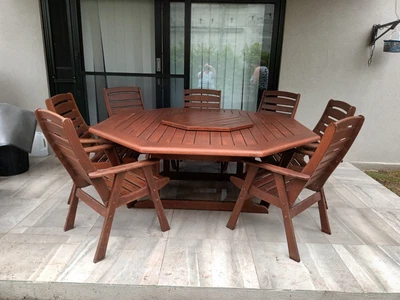 $1100 • Buy Kwila Timber 8 Pc Octagonal Outdoor Setting Inc Lazy Susan