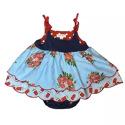 Matilda Jane Bubble Romper 12-18 Mo Summer Social Watermelon Floral Blue Red • $41.65