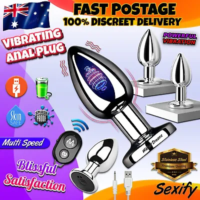 Vibrating Anal Vibrator Butt Plug Remote Control Prostate Massager Metal Sex Toy • $34.95