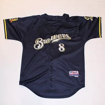 Milwaukee Brewers Ryan Braun 8 Sewn Authentic Majestic Jersey Size Large 50 40th • $24.97