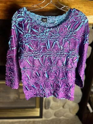 Origami Crinkle Top Purple Shirt Magic Scarf Shirt ONE SZ Blouse ￼ Grape Blue • $14.99