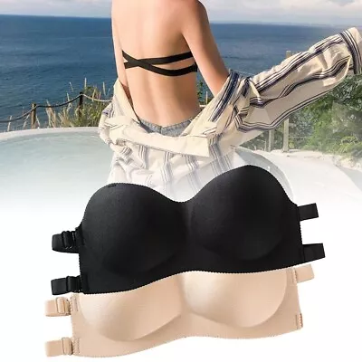 Strapless Padded Push Up Bra Clear Back Straps Bra Invisible Breathable Summer • £2.59