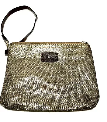 Gold Metallic Mesh Evening Bag Wristlet Wallet Retro Small Zip Closure Clutch • $10.99