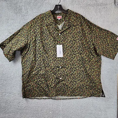 KENZO Hana Leopard Hawaiian S/S Button-Up Shirt Men's XXL Khaki Notch Collar • $160.03