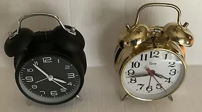 Twin Bell Alarm Clock Black & Brass Lot Of 2 Tested Assemblage Art Crafts • $19.23