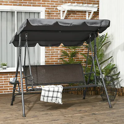3 Seater Garden Swing Seat Swing Chair With Adjustable Canopy Rattan Seat • £119.99