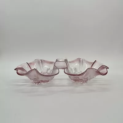 Mikasa Rosella Crystal Pink Ruffled Rim Floral Divided Double Serving Candy Bowl • $24.09