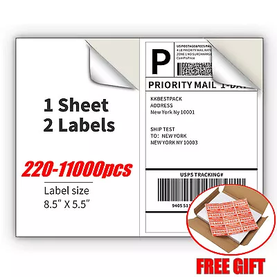 Shipping Labels 2 Per Sheet 8.5 X 5.5  Half Sheets Blank Self Adhesive 220-11000 • $239.99