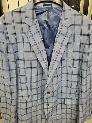 Stafford Blazer Mens 48R Classic Fit Sport Coat Jacket Linen Cotton Blue NEW • $79.97