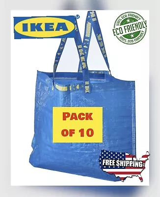 Lot Of 10 IKEA Medium Reusable Eco Bags Shopping Laundry Tote Travel Bag FRAKTA • $24.88