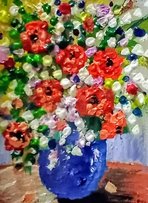$12 • Buy HOYT Original Painting  ORANGE DELIGHT  ACEO FLORAL FLOWERS IMPRESSIONIST