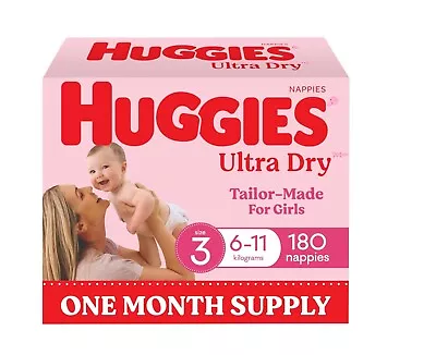 Huggies Ultra Dry Nappies Girls Size 3 (6-11kg) One Month Supply 180 Count • $88