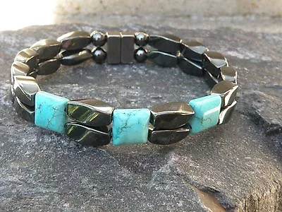 Men’s Women’s Magnetic Hematite Therapy Bracelet Anklet 2 Row Chalk Turquoise • $46.99