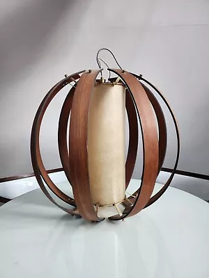 Vintage Mid Century Modern Danish Bent Wood Sphere Hanging Ceiling Lamp  • $300