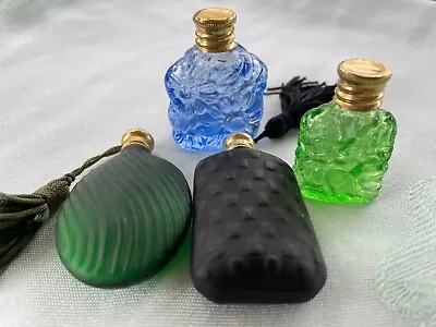 Art Studio Glass Miniature Perfume Bottles Green Blue Black Tassel Purse Design • $54.99