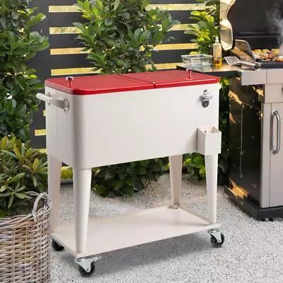 New 80 Quart Rolling Cooler Cart 4 Wheels Camping Beverage Cart Keep Warm • $124.98