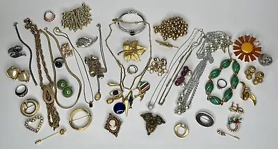 Vintage Estate Costume Jewelry Lot All Wearable Pieces Necklace Ring Brooch • $74.99