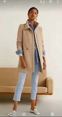 Mango Womens Wool Blend Funnel Neck Beige Marl Coat Size S • £35